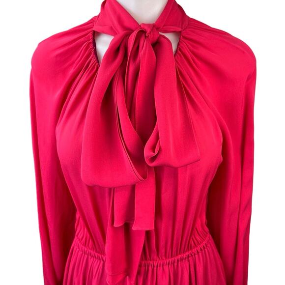 NEW Argent Madison Pink Silk Bow Tie Neck Long Sleeve Maxi Midi A-Line Dress S - Picture 3 of 6